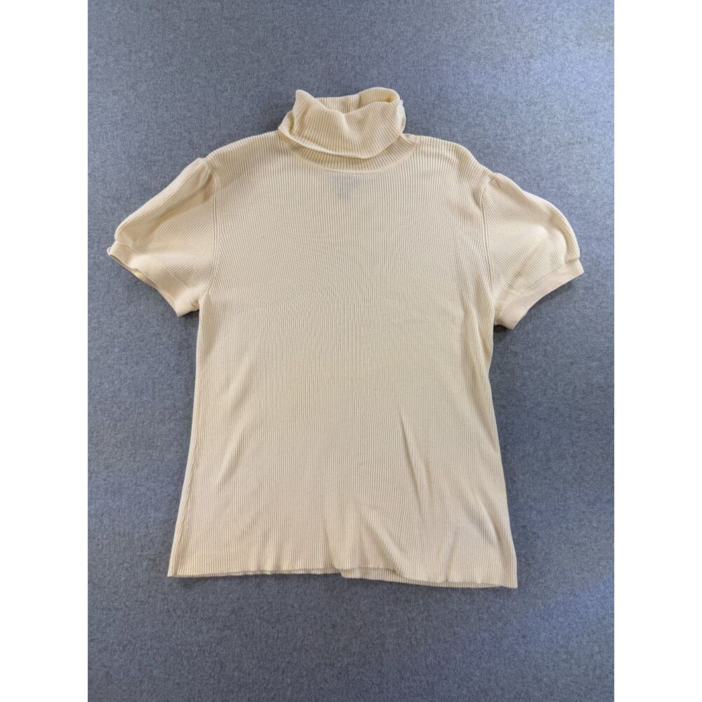 Apt. 9 Women’s M Ivory Ribbed Short Sleeve Turtleneck Sweater Top 3181